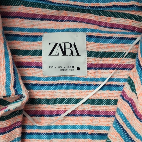 Zara Multicolor Textured Weave Jacket Striped Boho Large Blazer - Picture 5 of 12